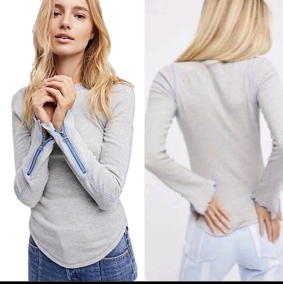Free People Tops - Free People Zip it Gray Long Sleeve Thermal Top Size Lag